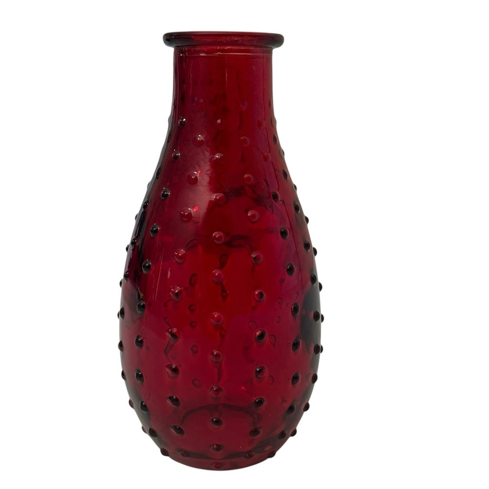 Vintage Ruby Red Hobnail Glass Bud Vase 5.5" Tall